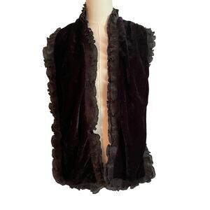 VINTAGE‎ Whimisgoth Black Velvet Scarf Ruffed Pleated Trim Fairygrunge Oblong
